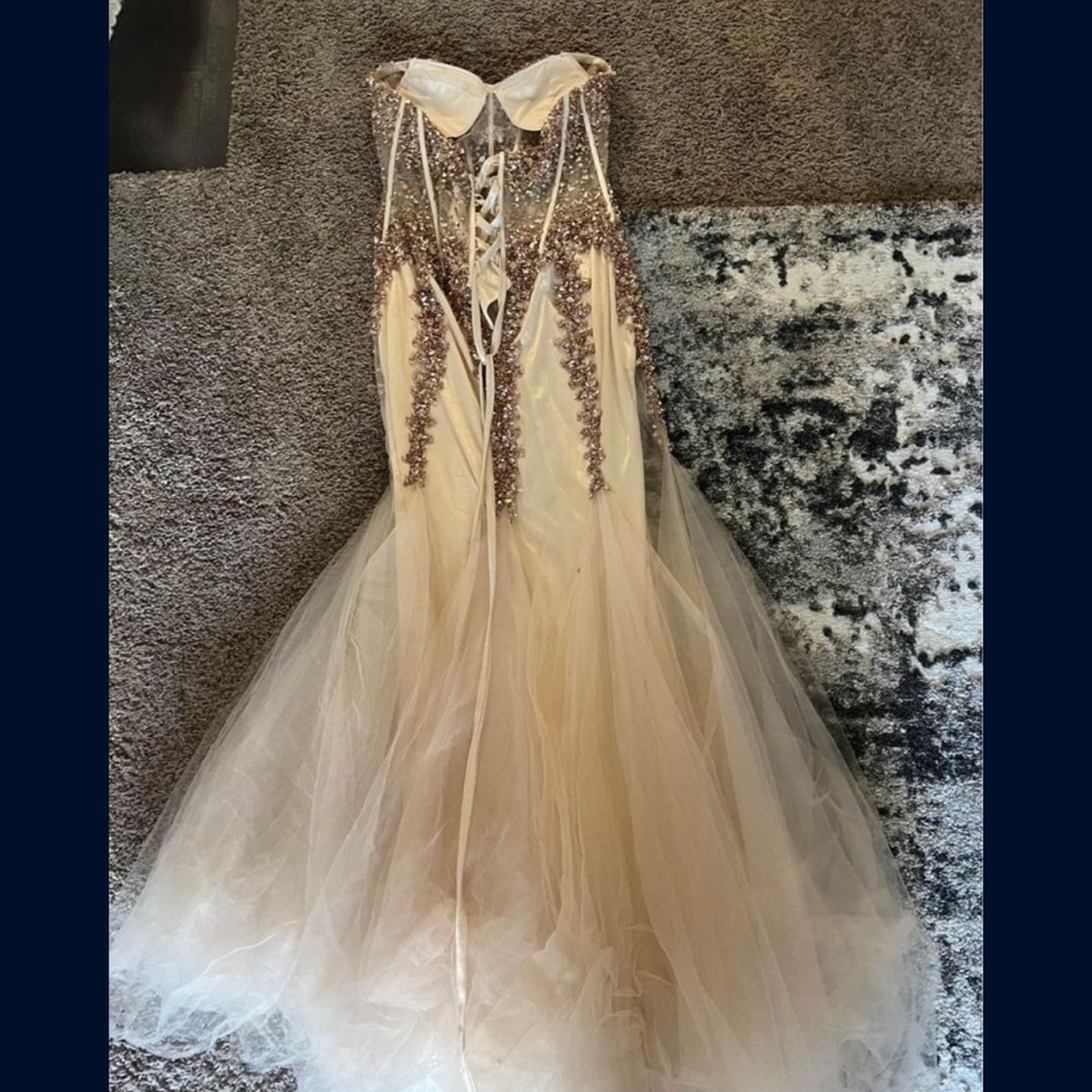 Elegant Cream and Gold Strapless Gown